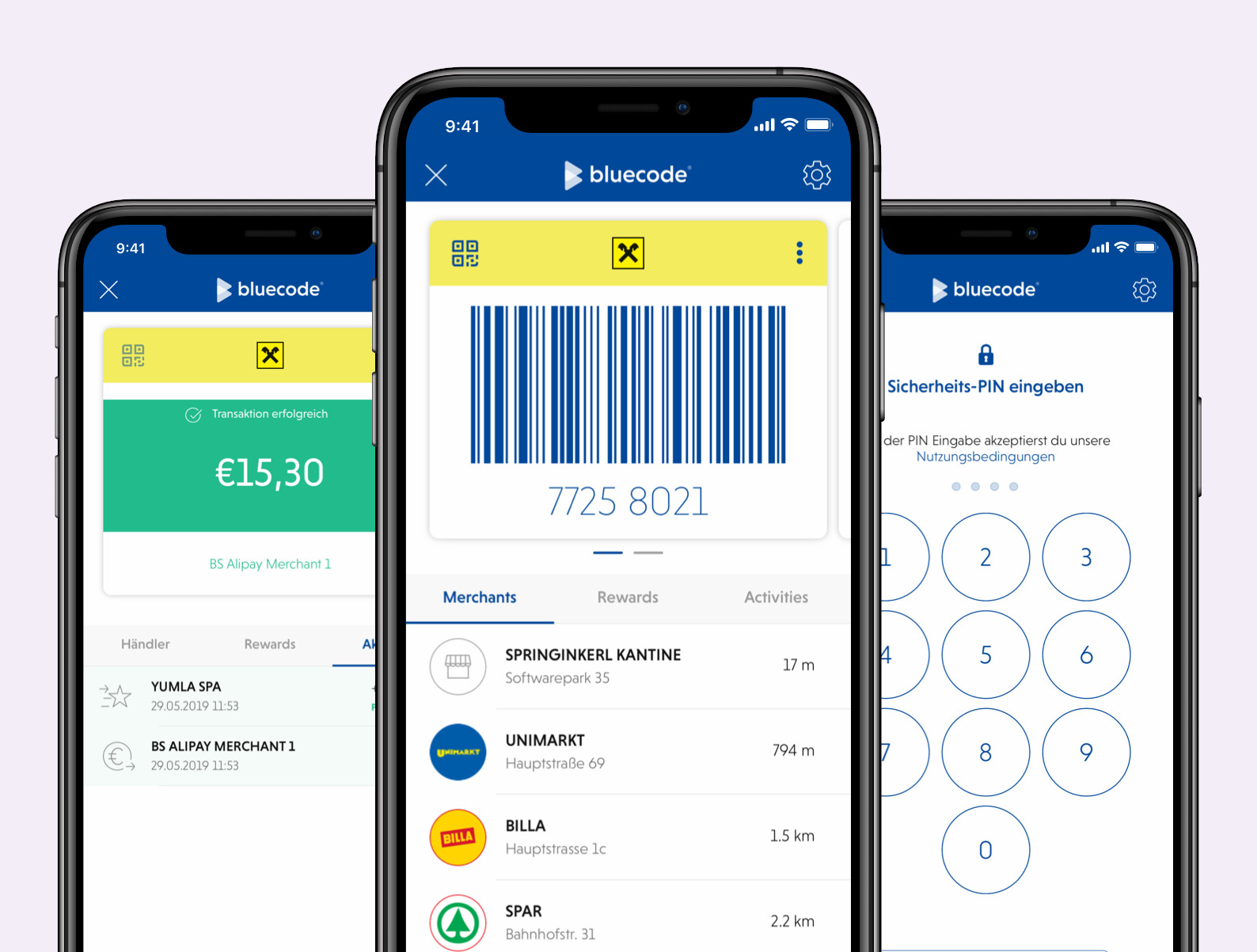 Bluecode ist die Mobile-Payment-Lösung, die berührungsloses Bezahlen per Smartphone mit digitalen Mehrwertservices verbindet und das Bezahlen aus Händler- und Banking-Apps ermöglicht.