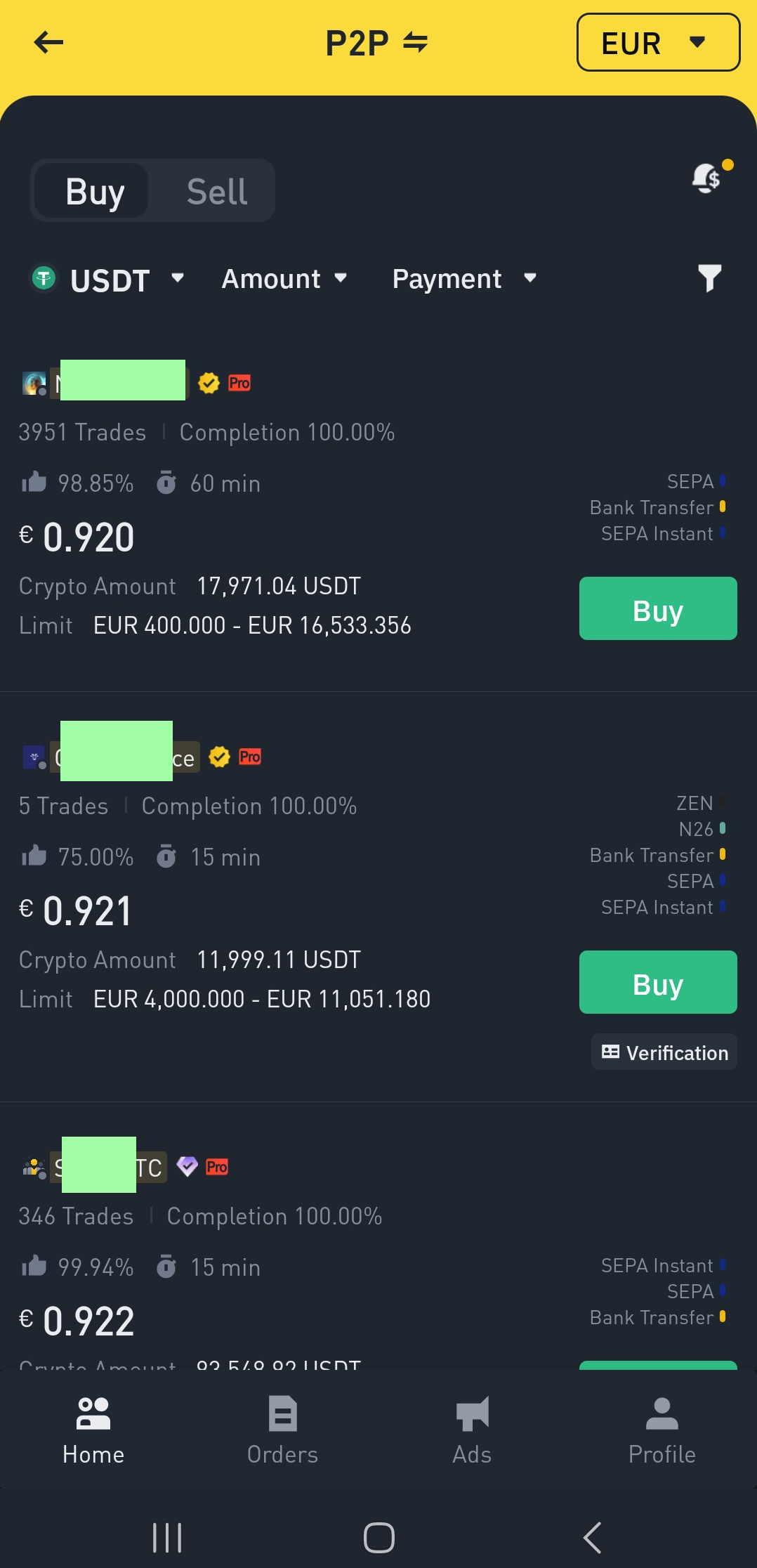 So sehen die Angebote / Deals in der Binance-App aus.